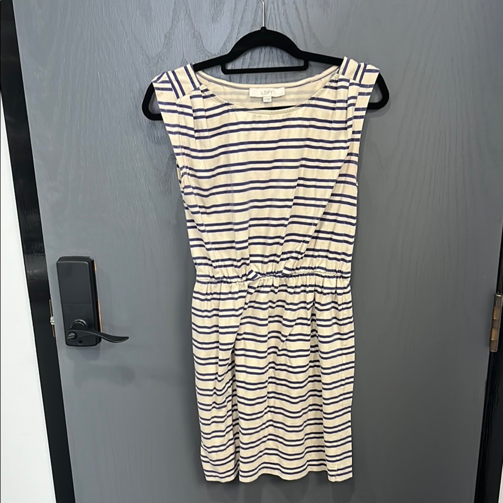 Loft Women's Striped Dress - Navy and Cream